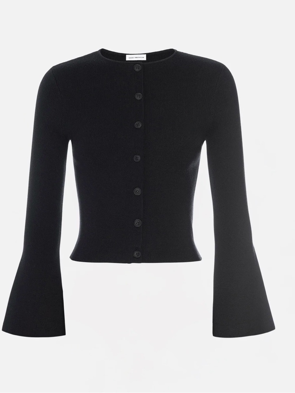 Good American Women’s Black XL Bell Sleeve Button-Front Crewneck Cardigan